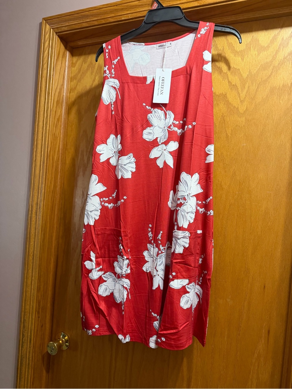 Ofeefan Red Floral Sleeveless Shift Dress